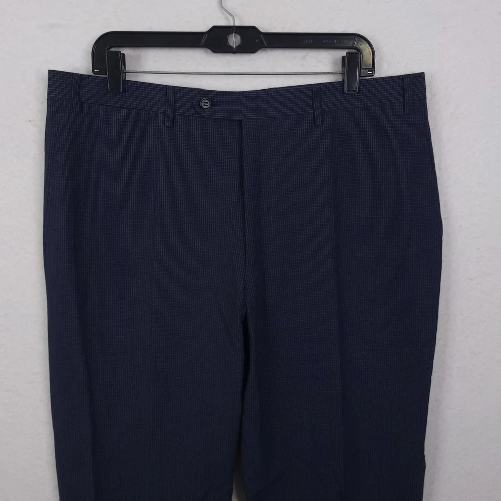 Canali Drerss Pants Trousers Mens 37x30 Navy Blue Cotton Linen Check Italian